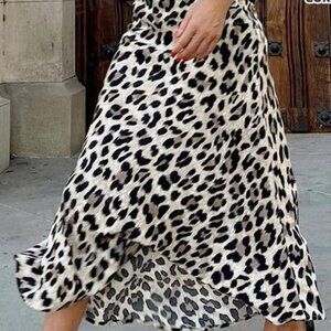 NWT SHEIN LUNE Plus Size Women's Leopard Print A-Line Skirt Sz 4XL / 20